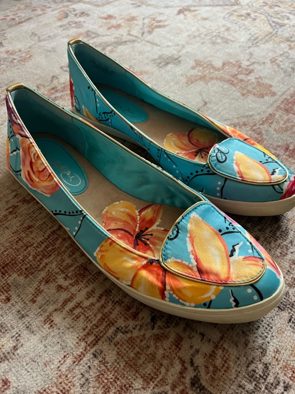 Naturalizer Turquoise Floral Ballet Loafers - Picture 2 of 7